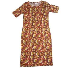 LuLaRoe Julia Bodycon Stretch‎ Soft Orange Red Floral Medium NEW